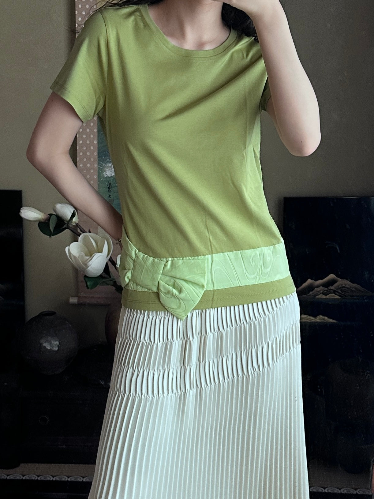 Redesigned Kimono Handmade T-Shirt Matcha color