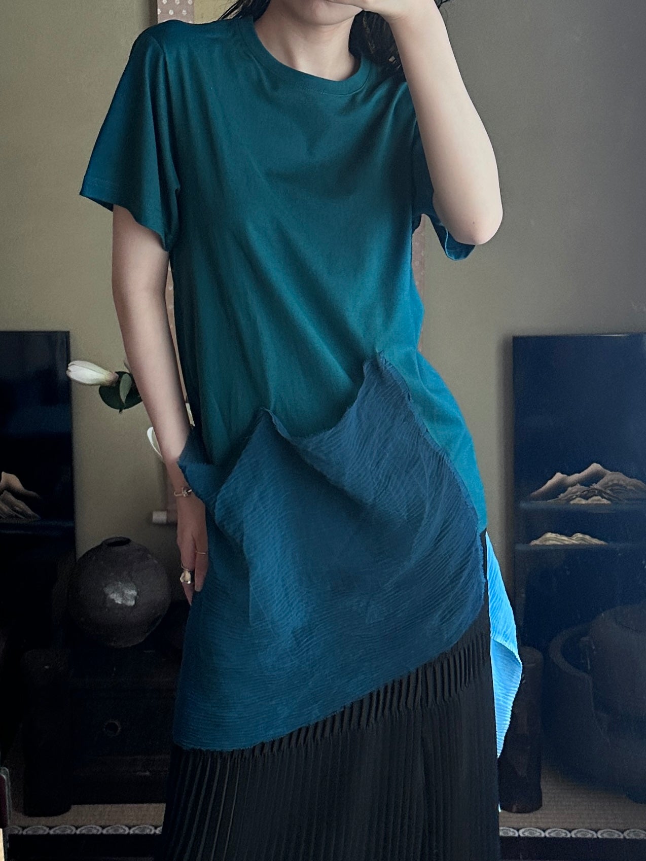 创意和服设计T恤靛蓝