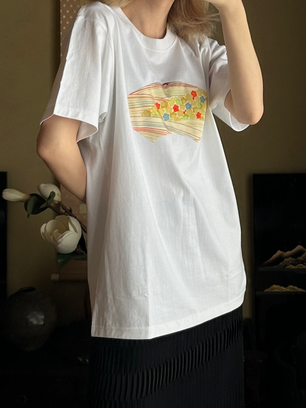 創作着物デザインTシャツ 白色