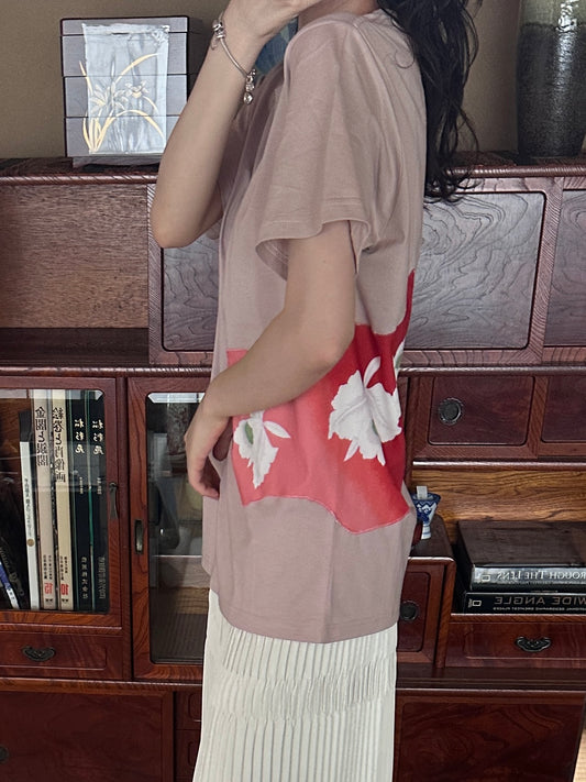 Redesigned Kimono Handmade T-Shirt Pale Persimmon Color