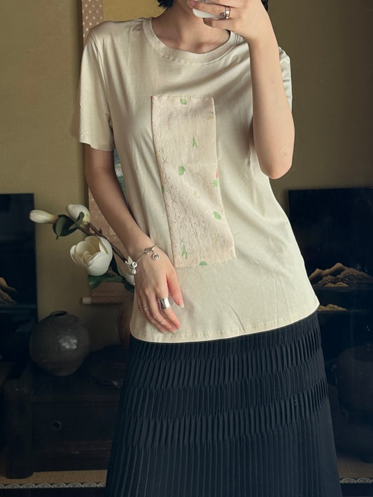 Redesigned Kimono Handmade T-Shirt Beige