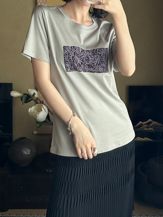 Redesigned Kimono Handmade T-Shirt Silver Gray color