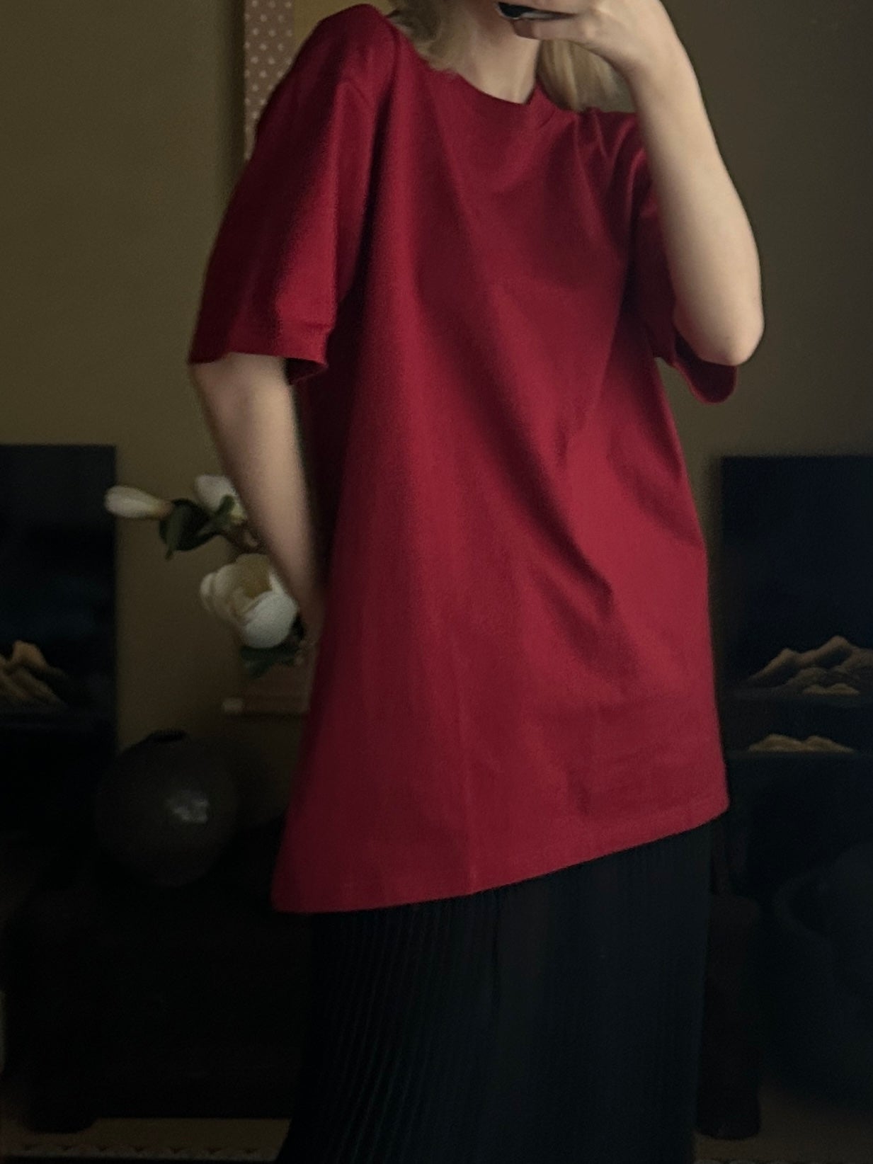 Redesigned Kimono Handmade T-Shirt dark red  color