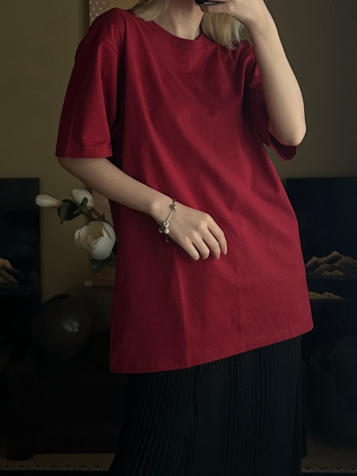 Redesigned Kimono Handmade T-Shirt dark red  color