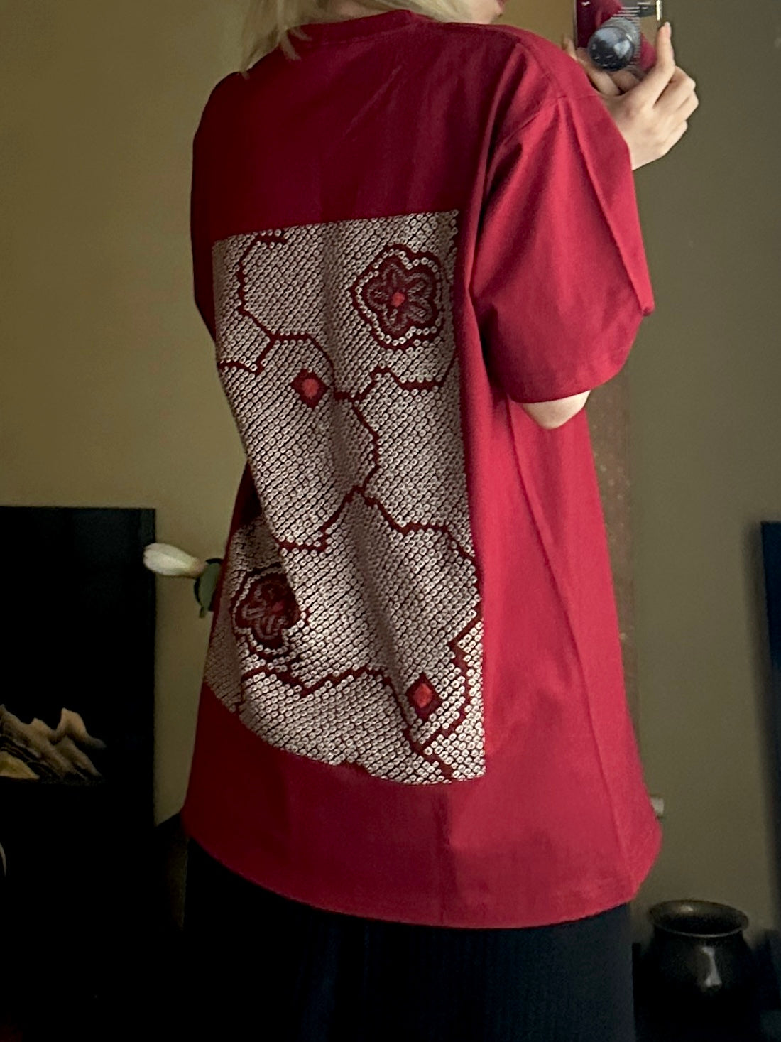 Redesigned Kimono Handmade T-Shirt dark red  color