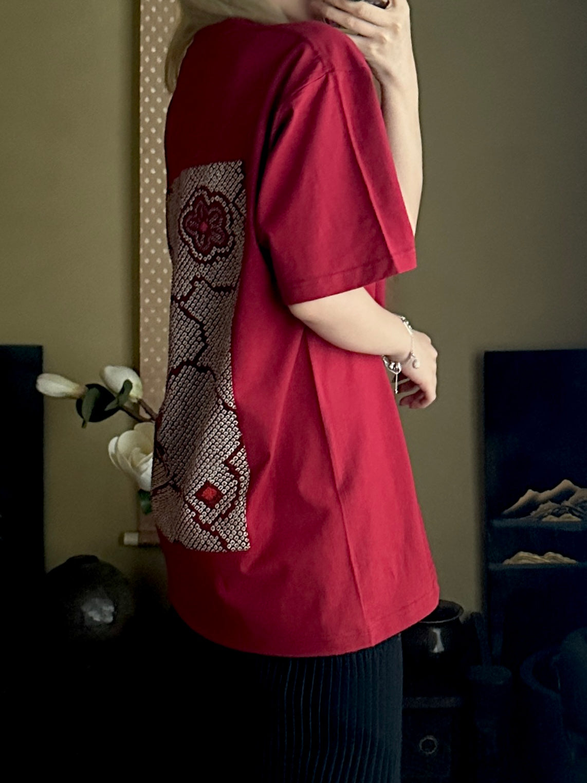 Redesigned Kimono Handmade T-Shirt dark red  color