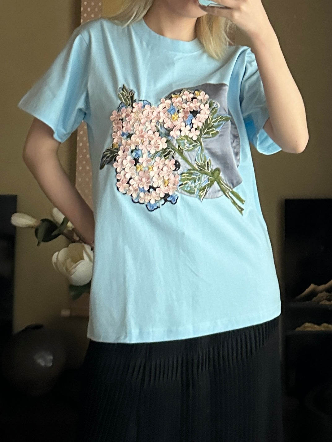 創作着物デザインTシャツ 空色