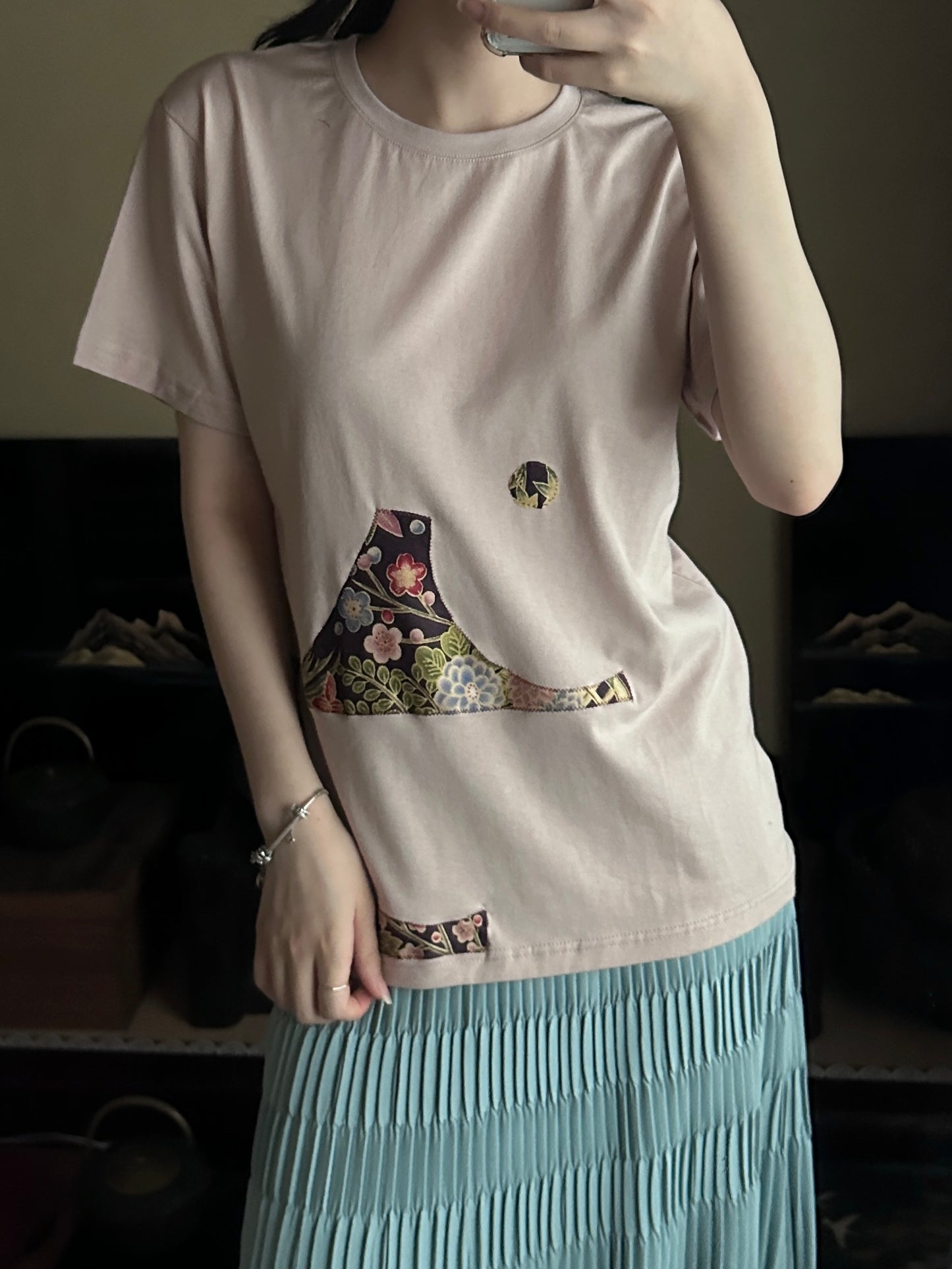 Redesigned Kimono Handmade T-Shirt Pale Persimmon Color