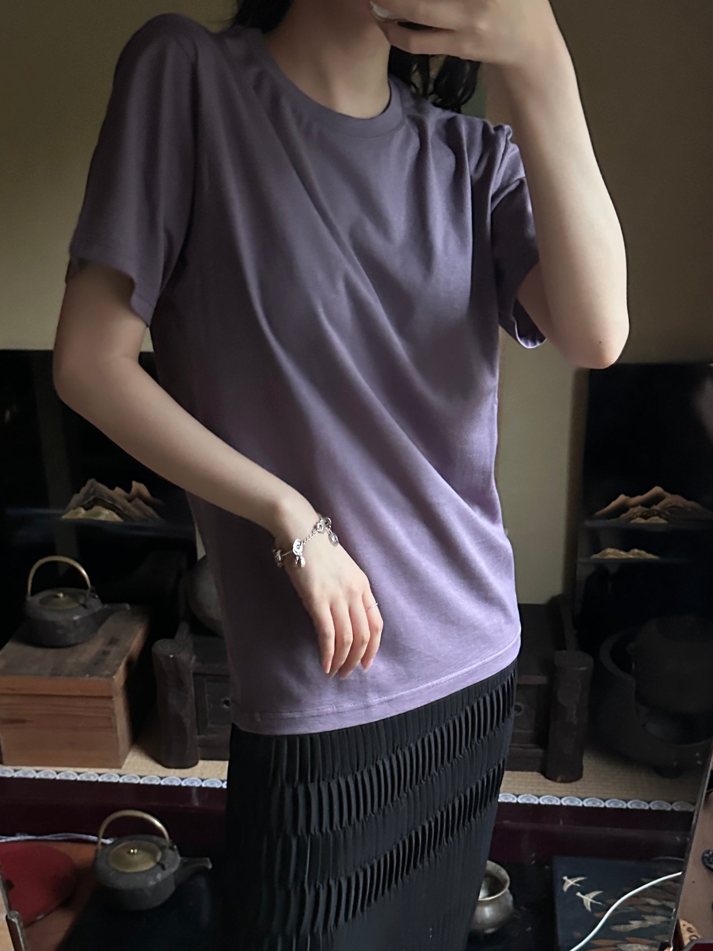 Redesigned Kimono Handmade T-Shirt　Ancient Purple