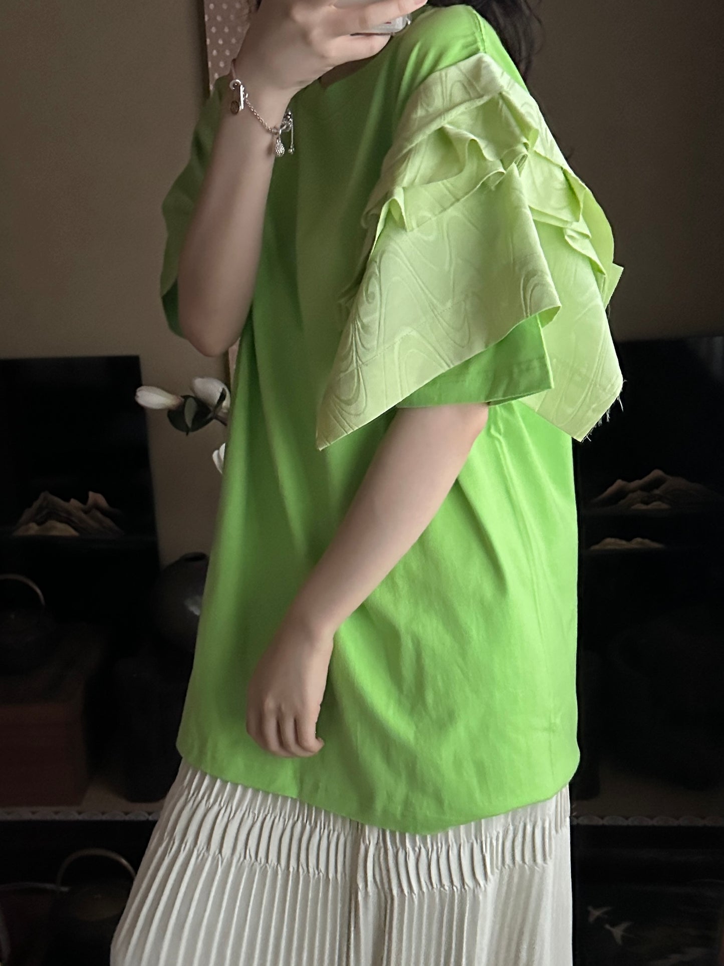 Redesigned Kimono Handmade T-Shirt Fresh Green color