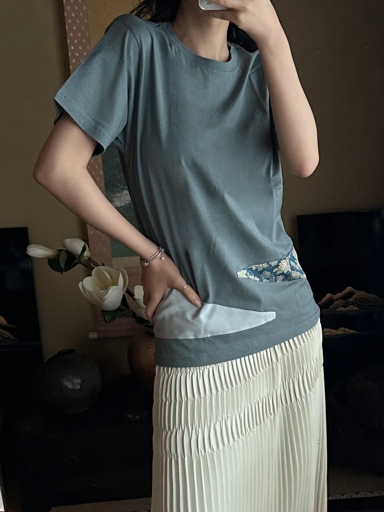 Redesigned Kimono Handmade T-Shirt Periwinkle Blue