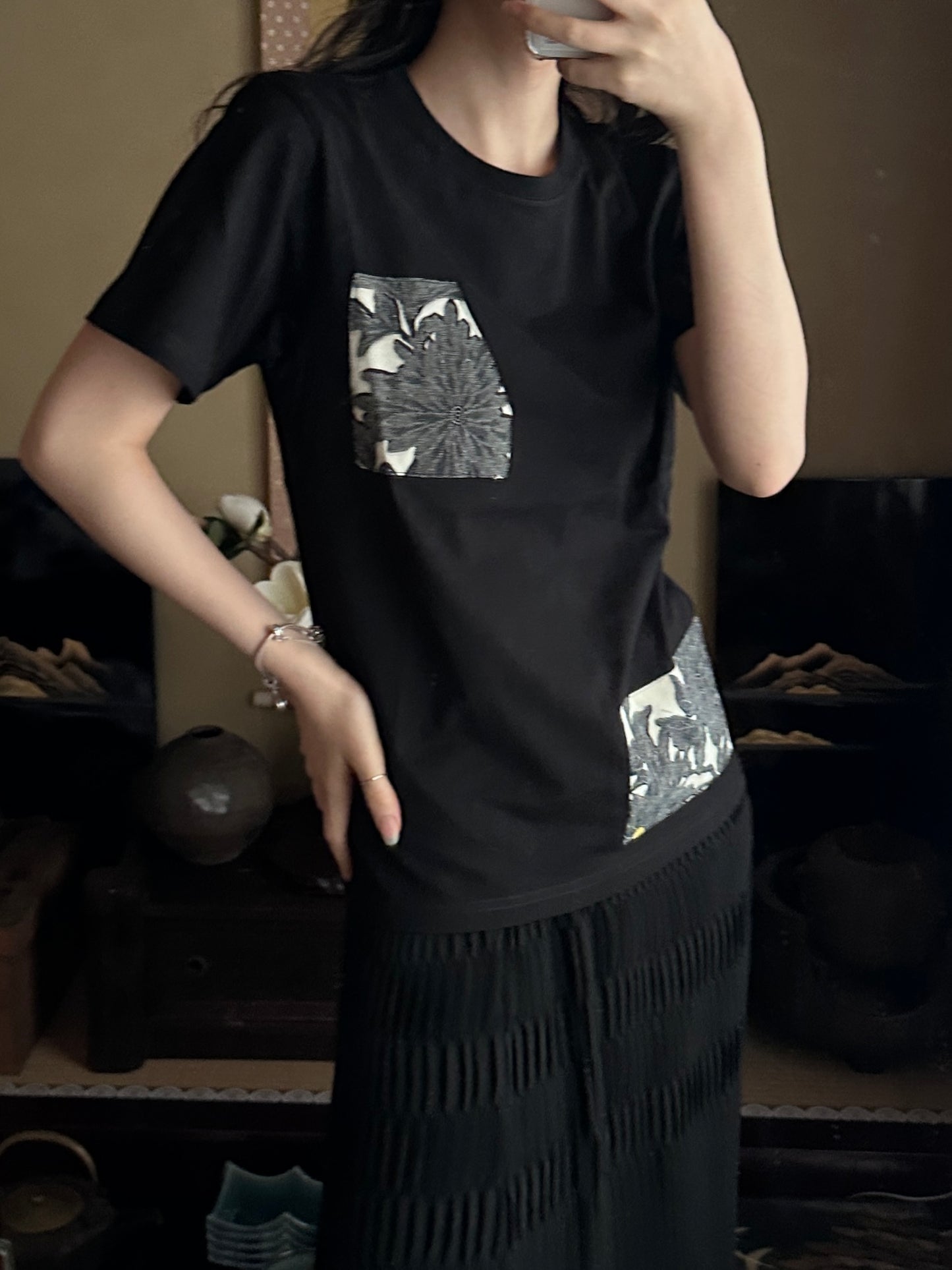 Redesigned Kimono Handmade T-Shirt Black