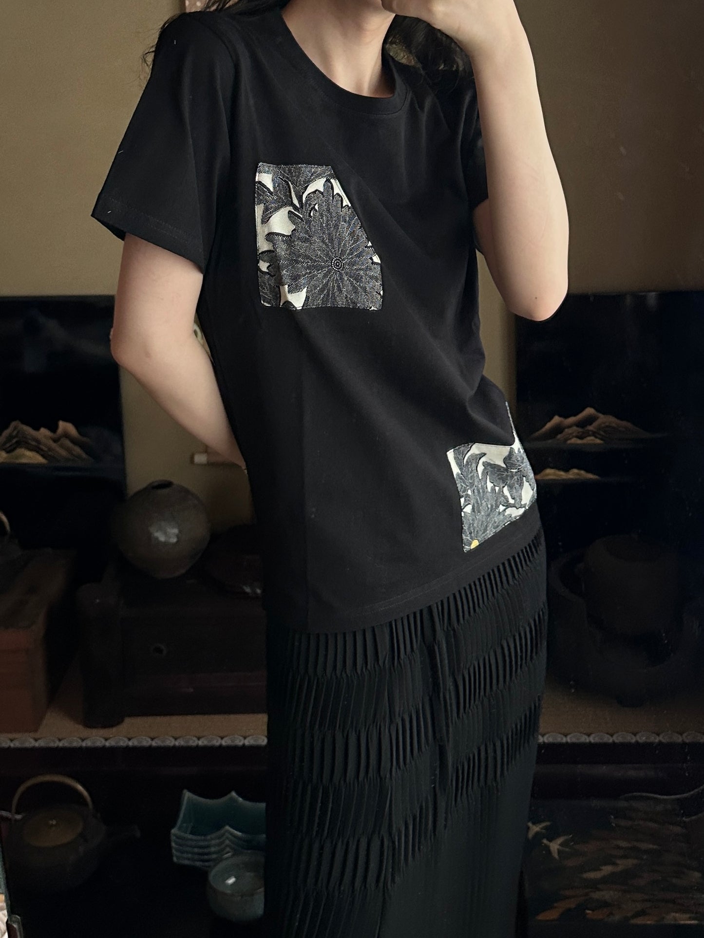 Redesigned Kimono Handmade T-Shirt Black