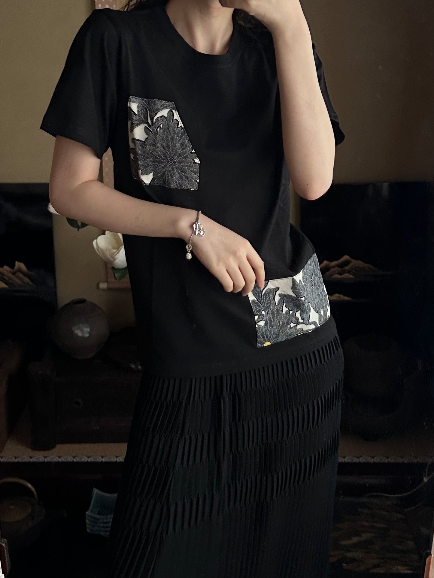 Redesigned Kimono Handmade T-Shirt Black