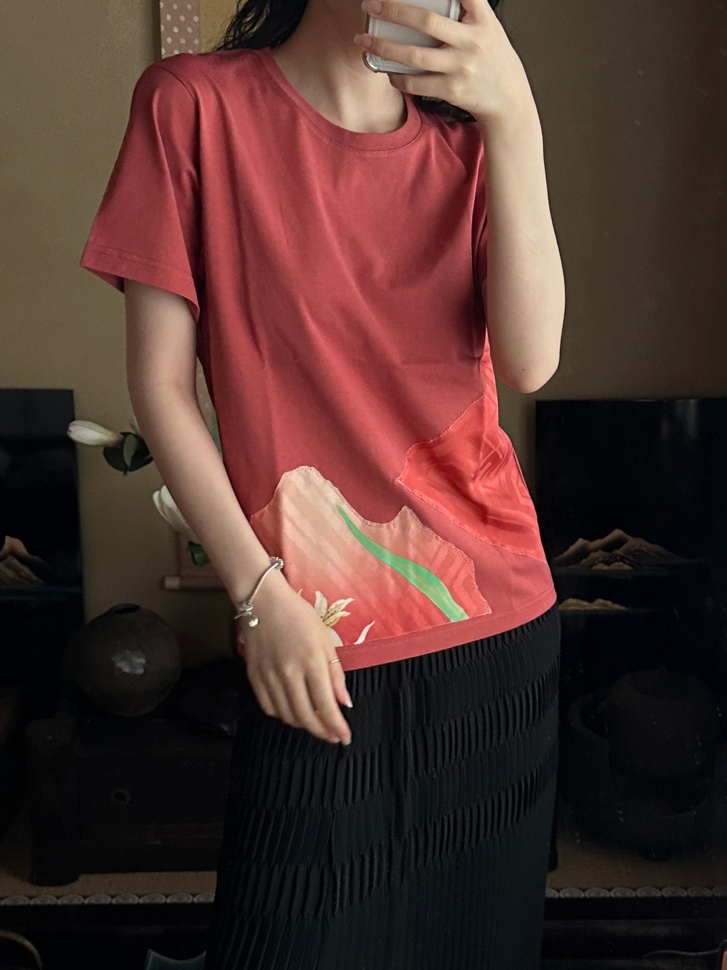 Redesigned Kimono Handmade T-Shirt Coral Color