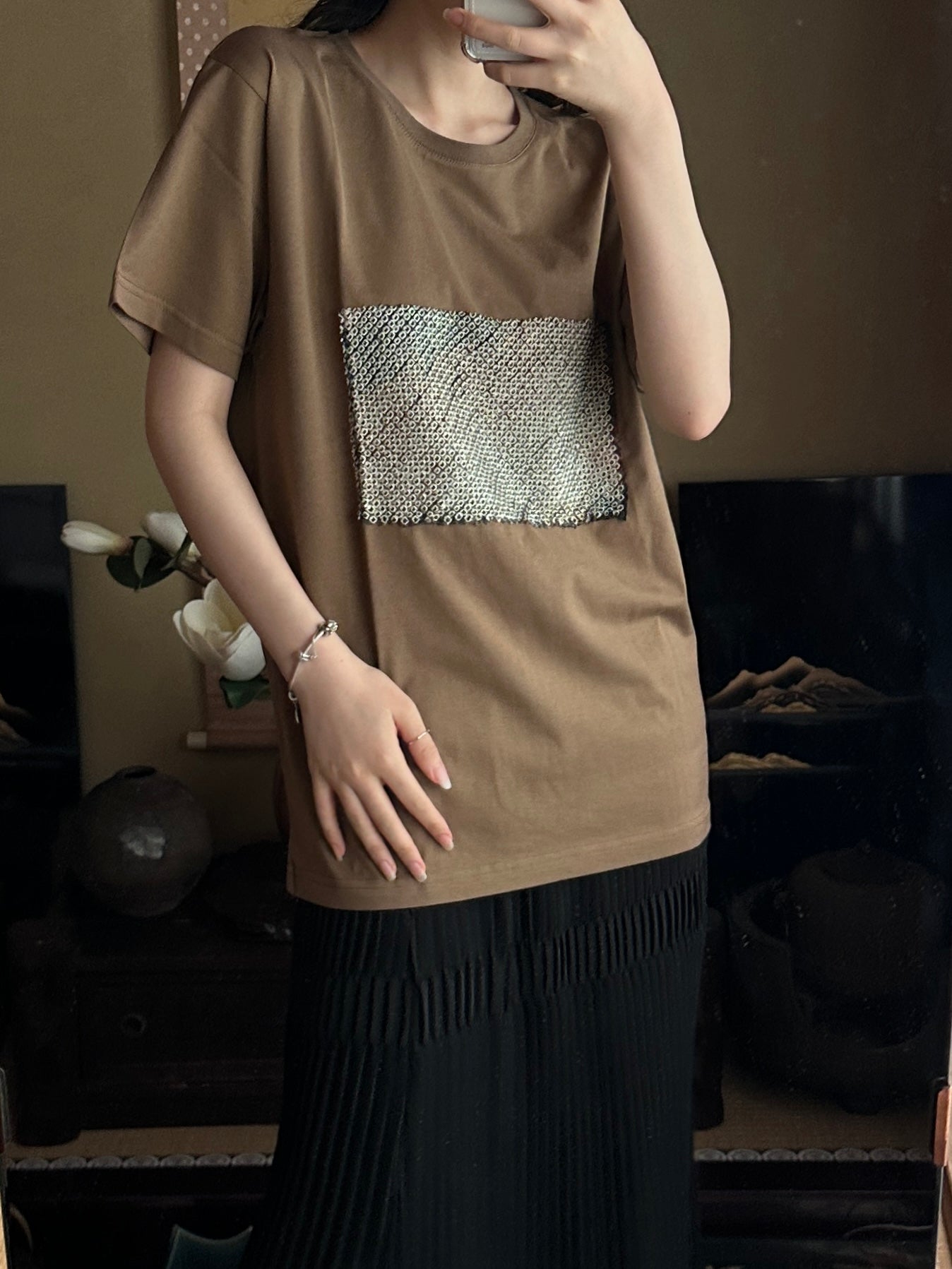 Redesigned Kimono Handmade T-Shirt Loquat Tea color