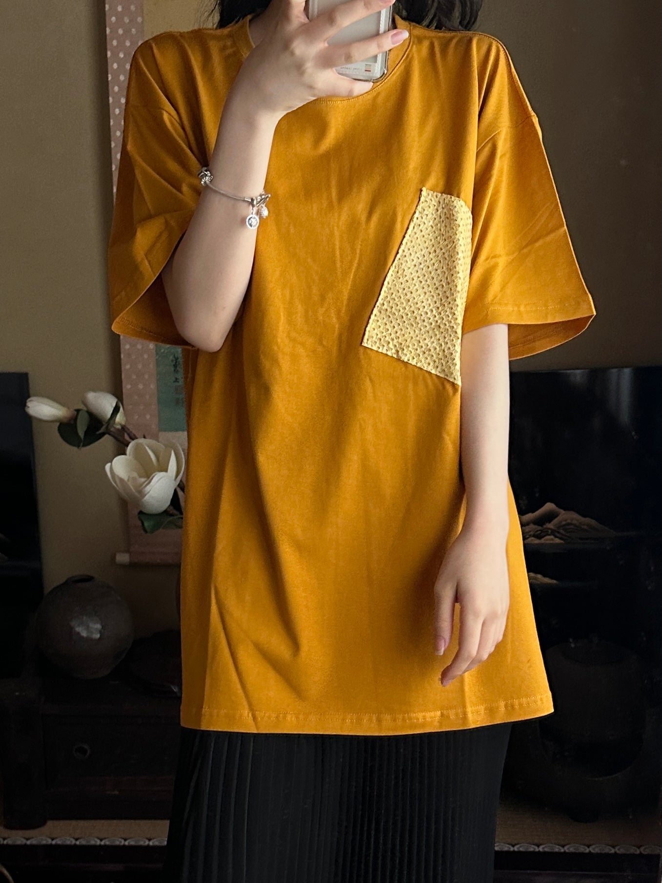 Redesigned Kimono Handmade T-Shirt Mustard Yellow