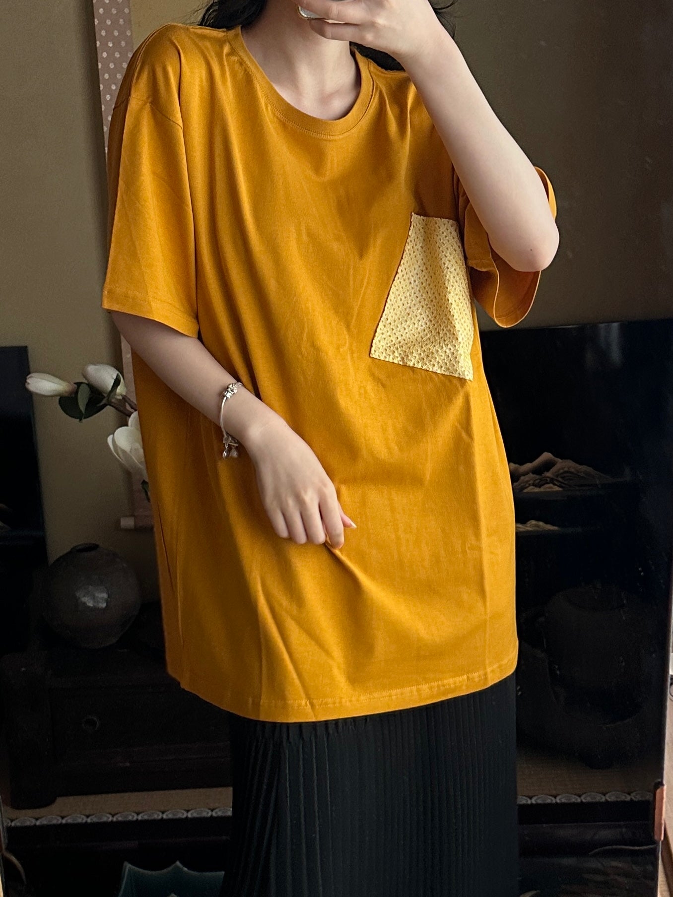 Redesigned Kimono Handmade T-Shirt Mustard Yellow