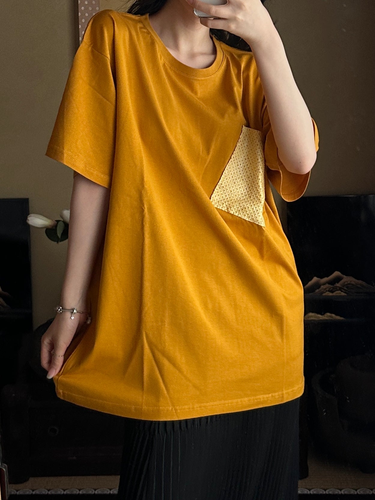 Redesigned Kimono Handmade T-Shirt Mustard Yellow