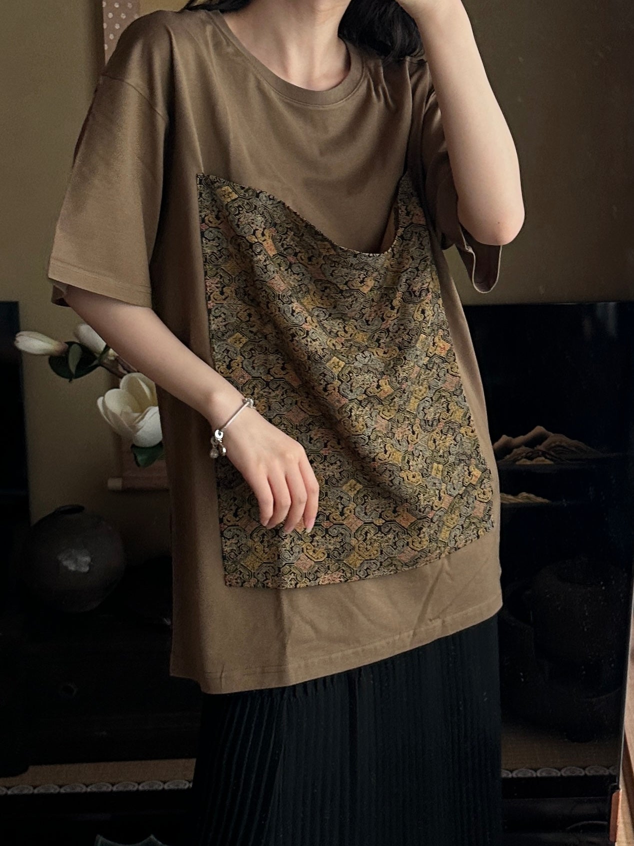 Redesigned Kimono Handmade T-Shirt Loquat Tea color