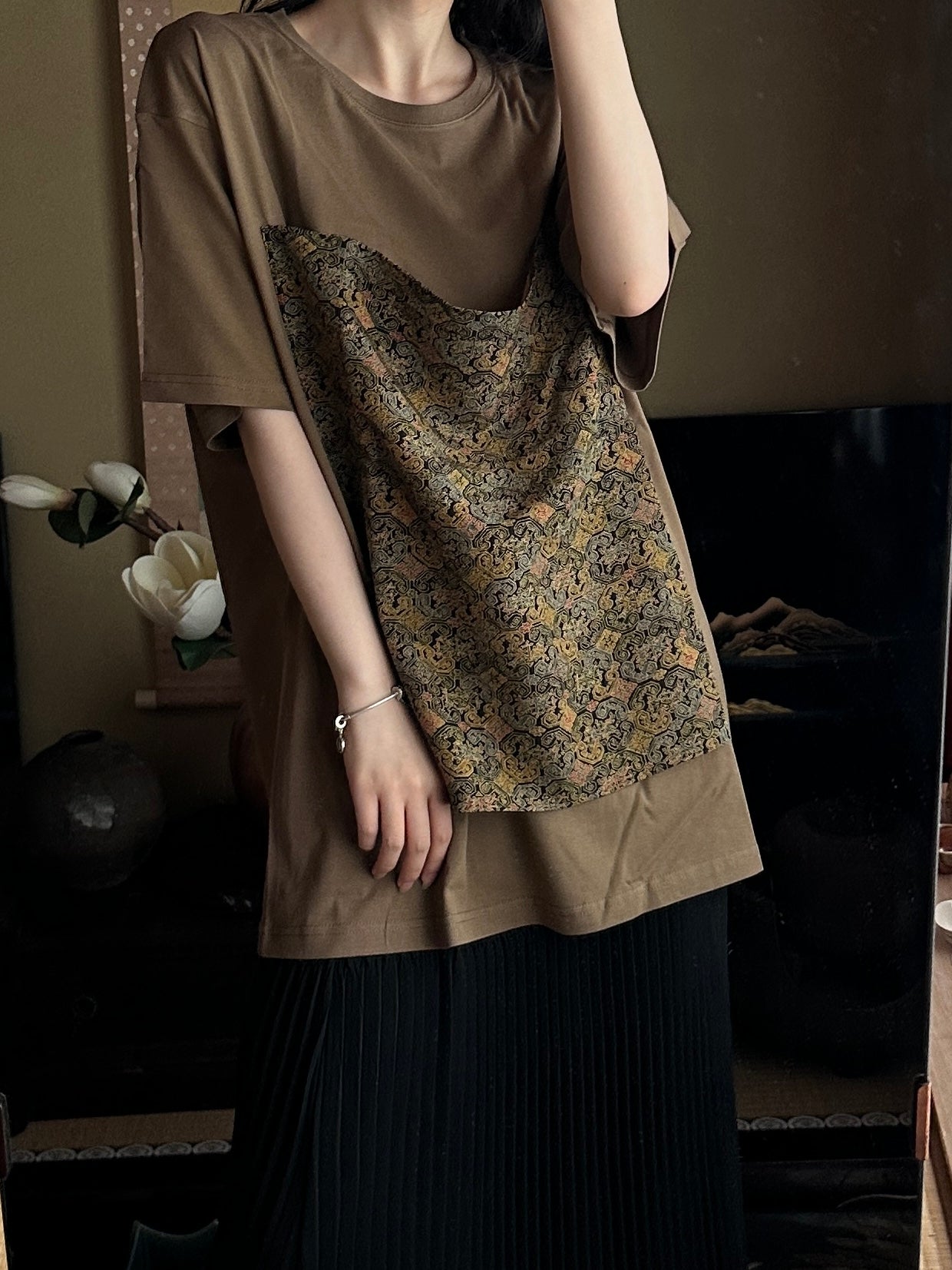 Redesigned Kimono Handmade T-Shirt Loquat Tea color