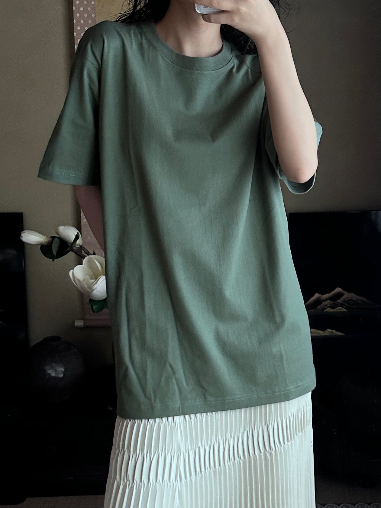 Redesigned Kimono Handmade T-Shirt Green tea color