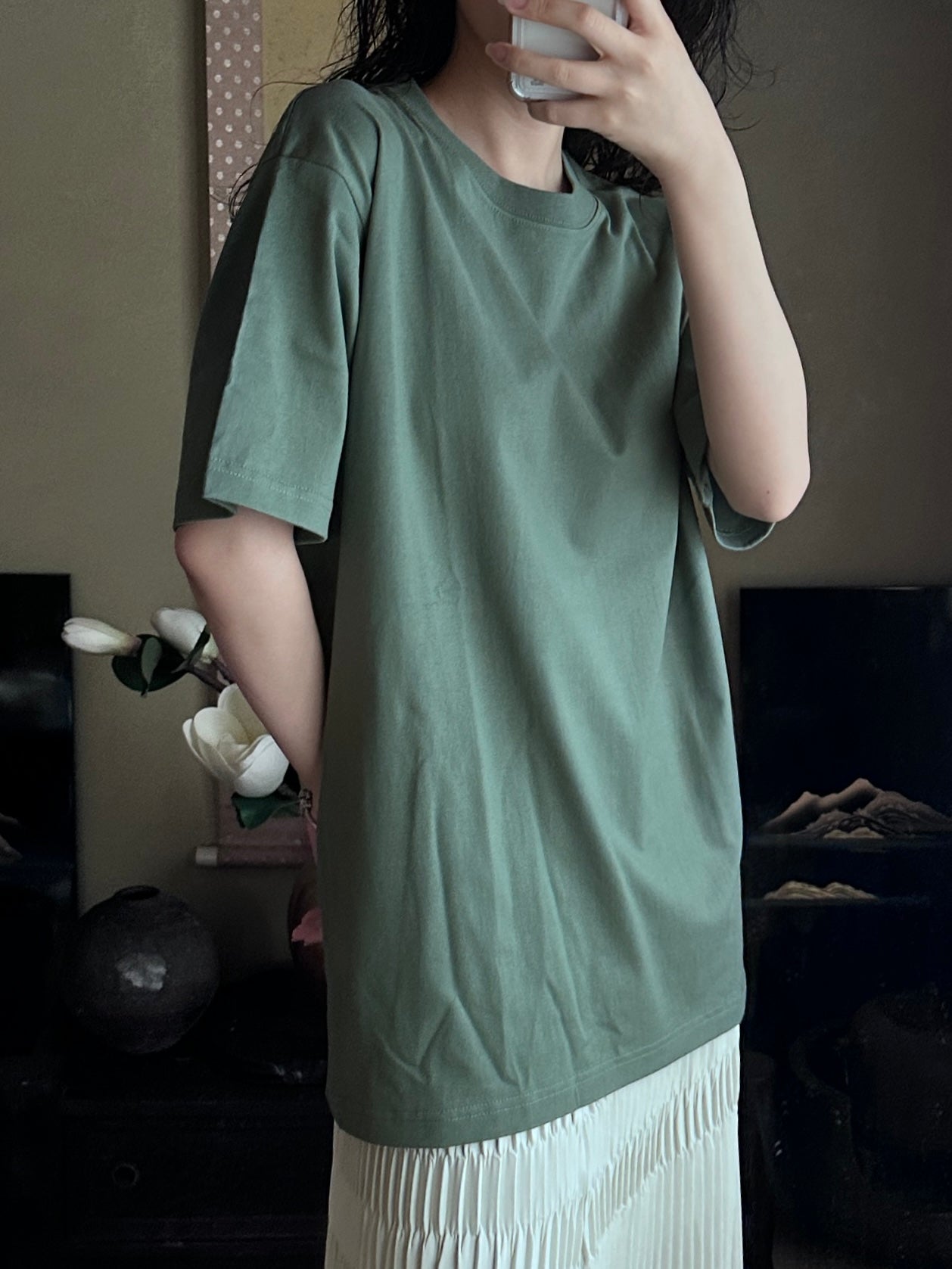 Redesigned Kimono Handmade T-Shirt Green tea color