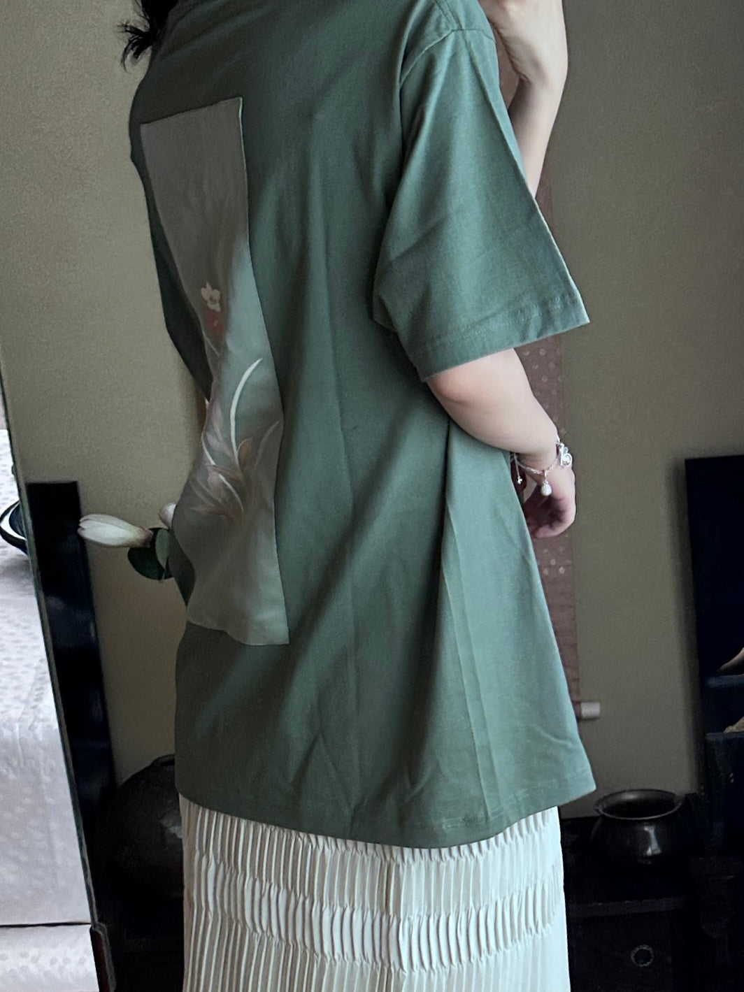 Redesigned Kimono Handmade T-Shirt Green tea color