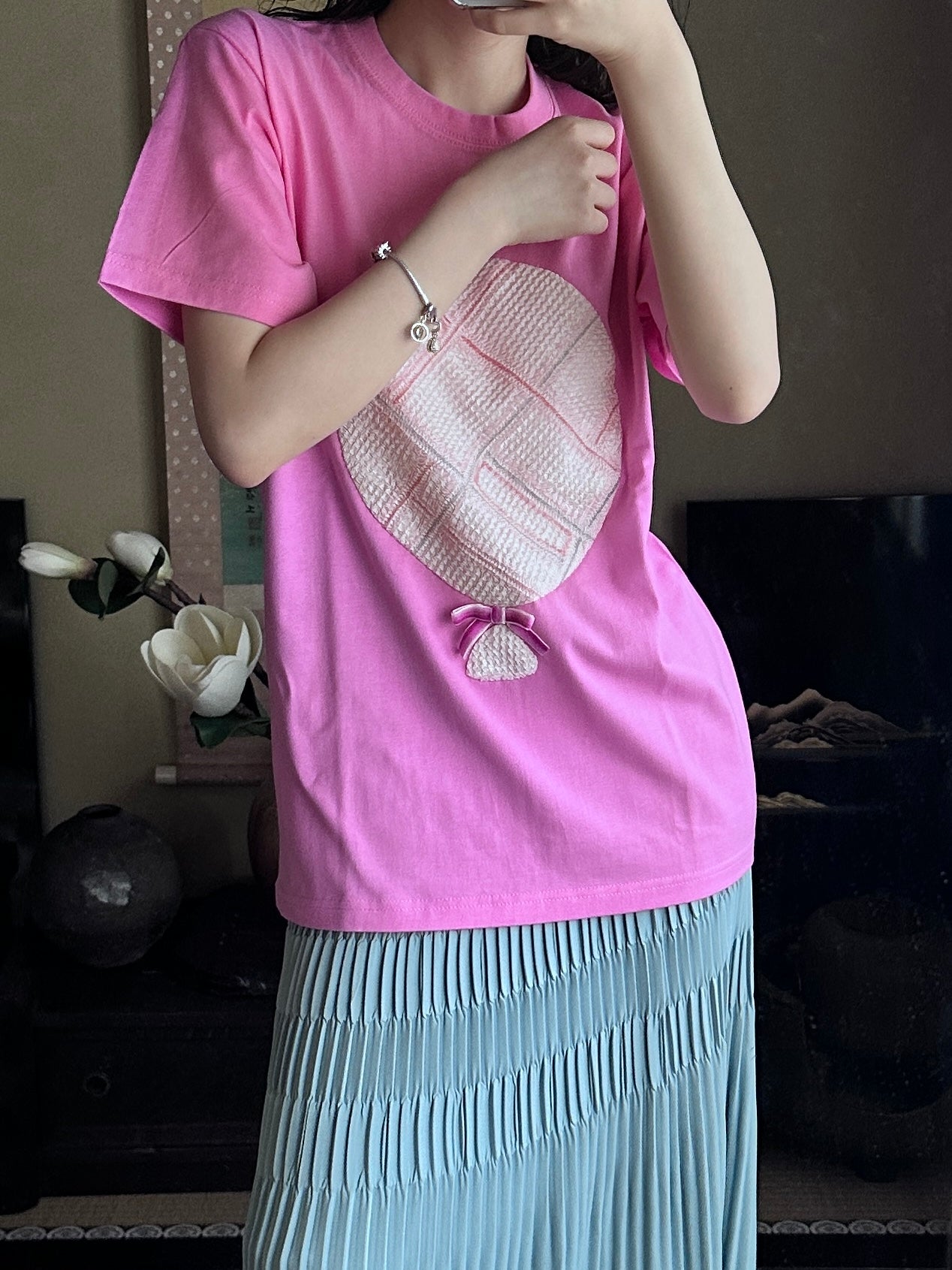 Redesigned Kimono Handmade T-Shirt Dianthus color