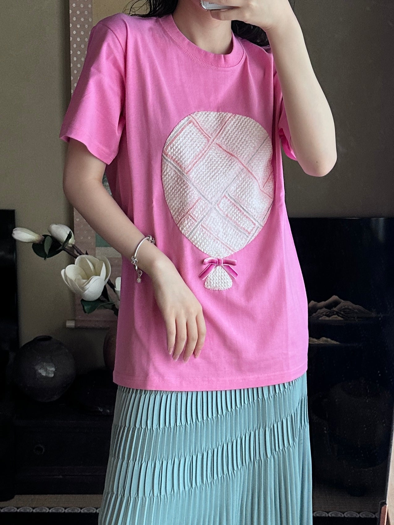 Redesigned Kimono Handmade T-Shirt Dianthus color