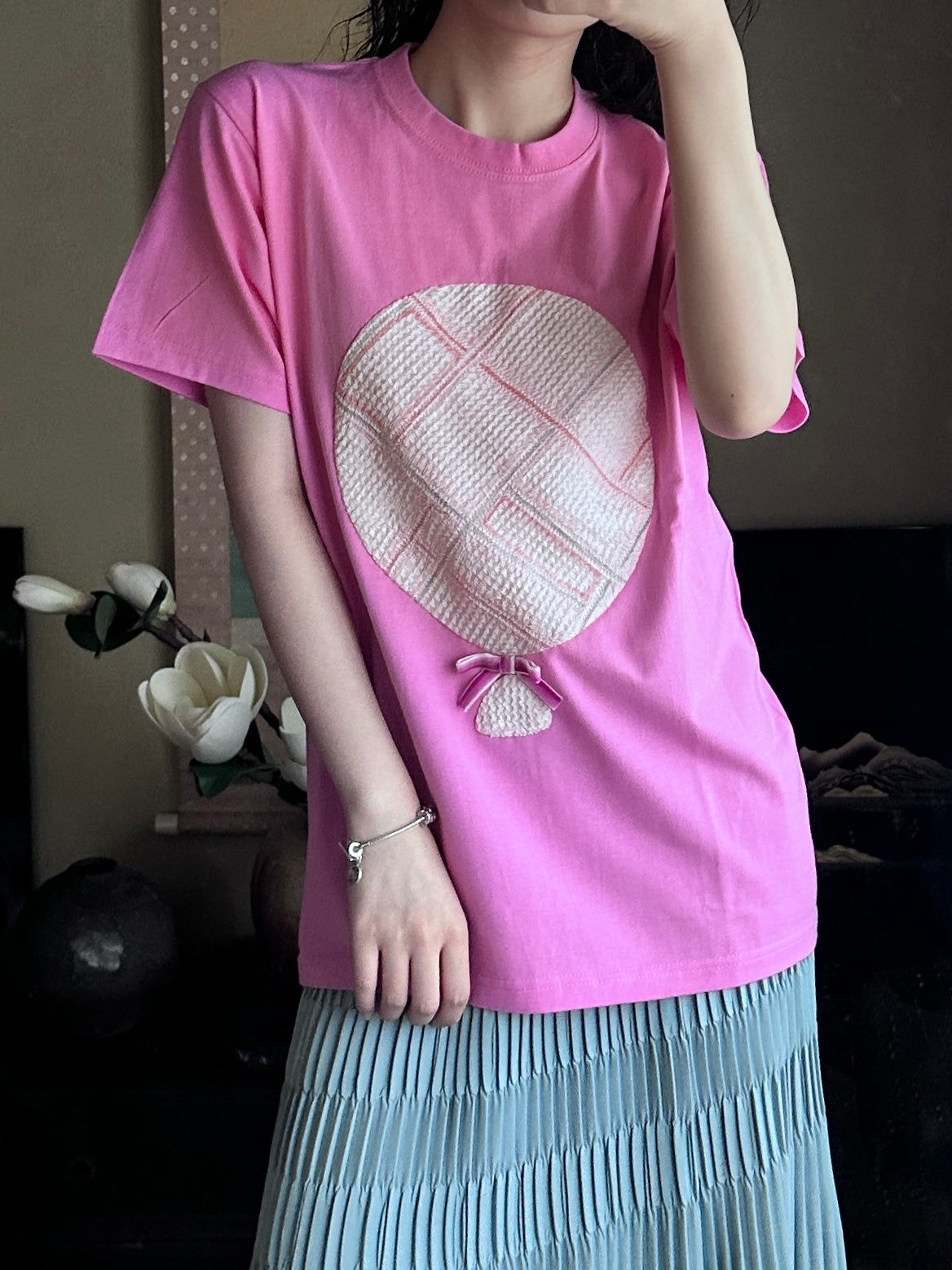 Redesigned Kimono Handmade T-Shirt Dianthus color