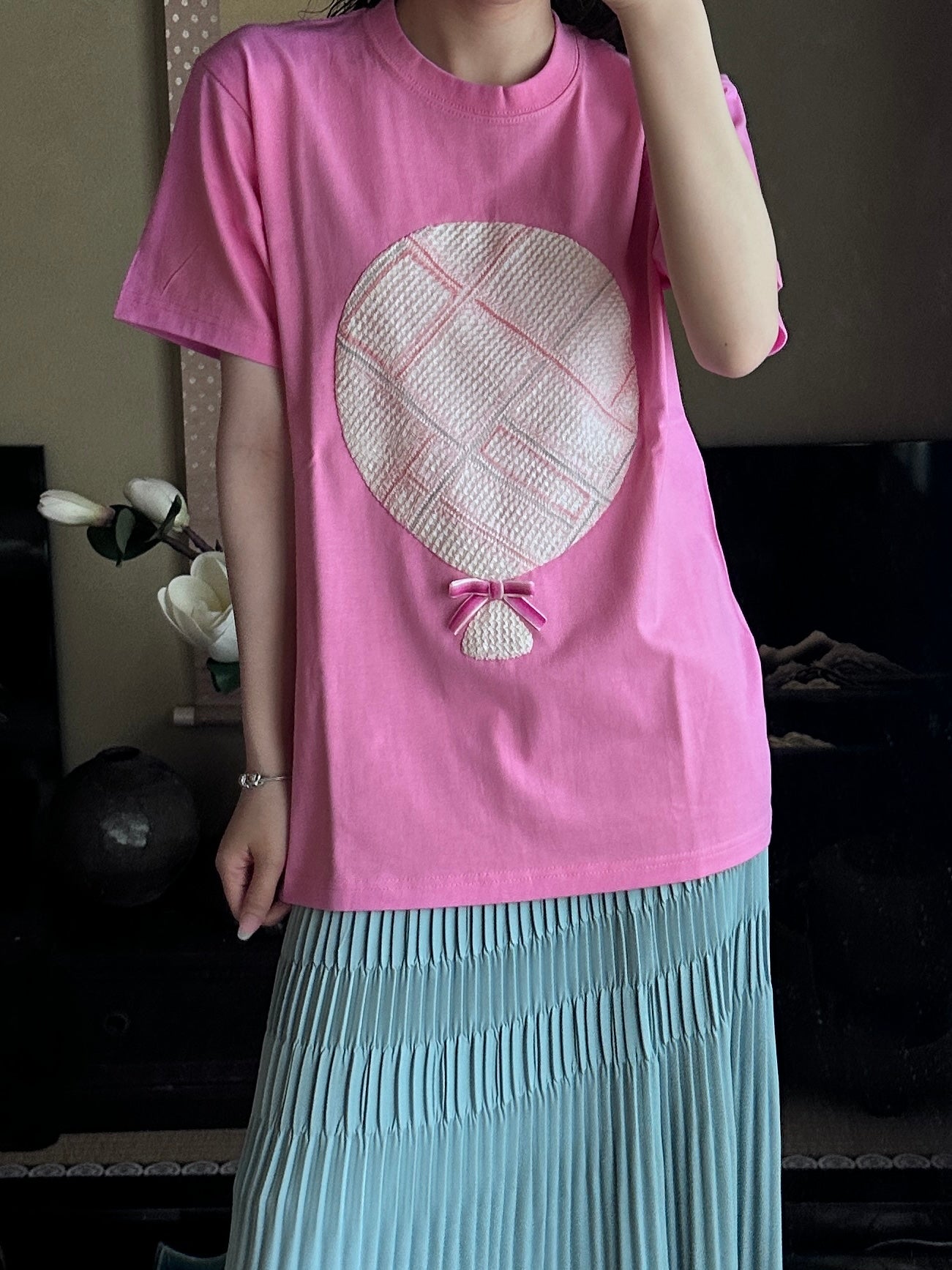 Redesigned Kimono Handmade T-Shirt Dianthus color