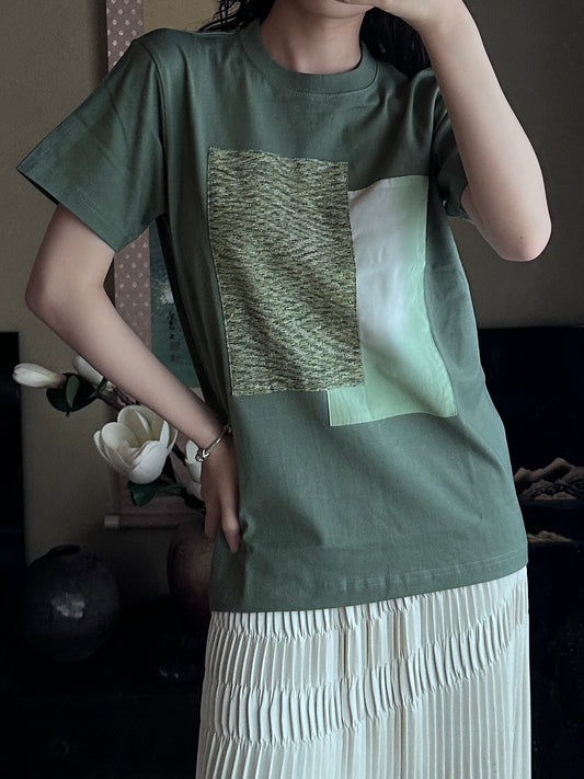 Redesigned Kimono Handmade T-Shirt Green tea color