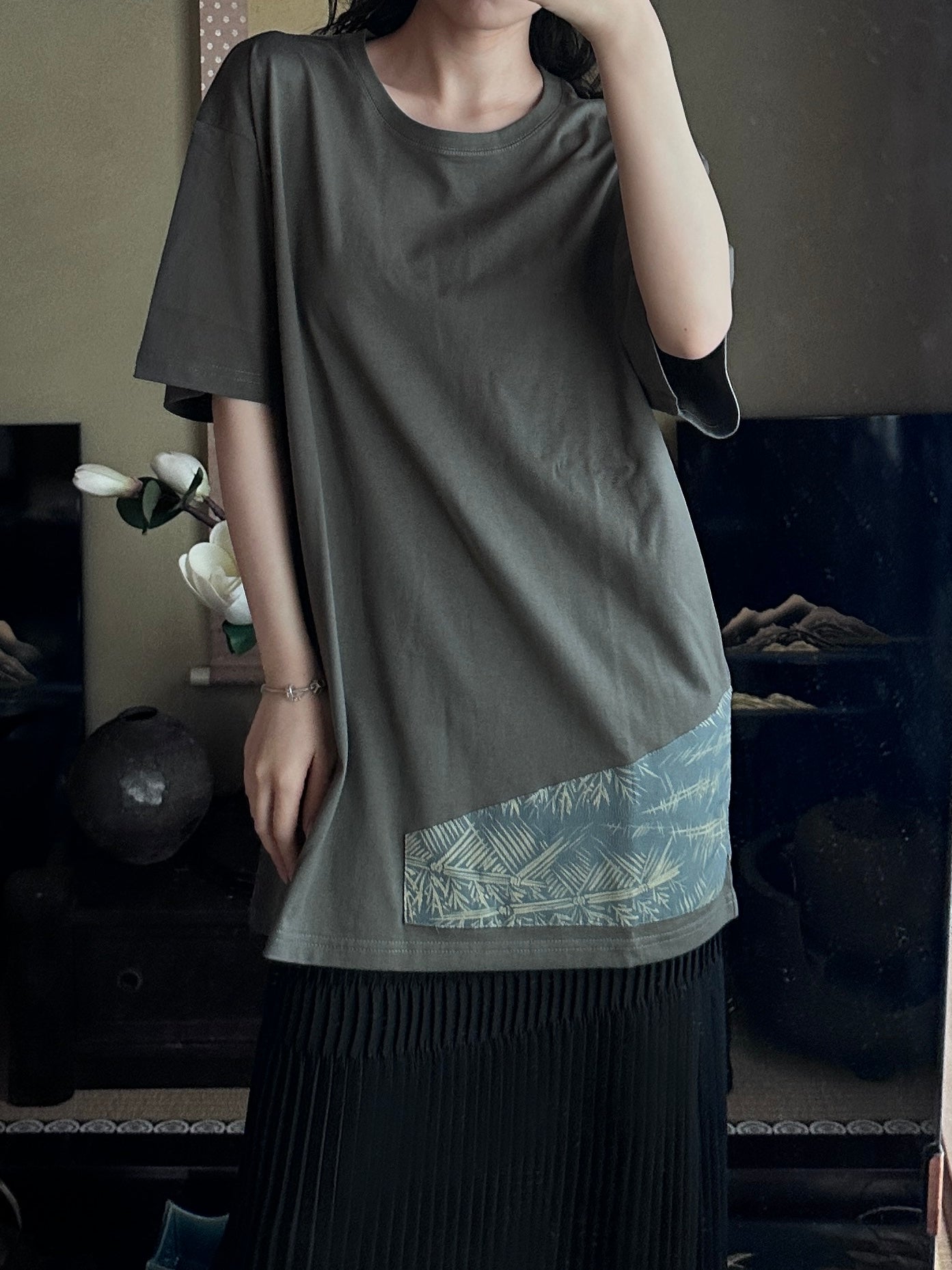 Redesigned Kimono Handmade T-Shirt Kyogoku Wall Hue