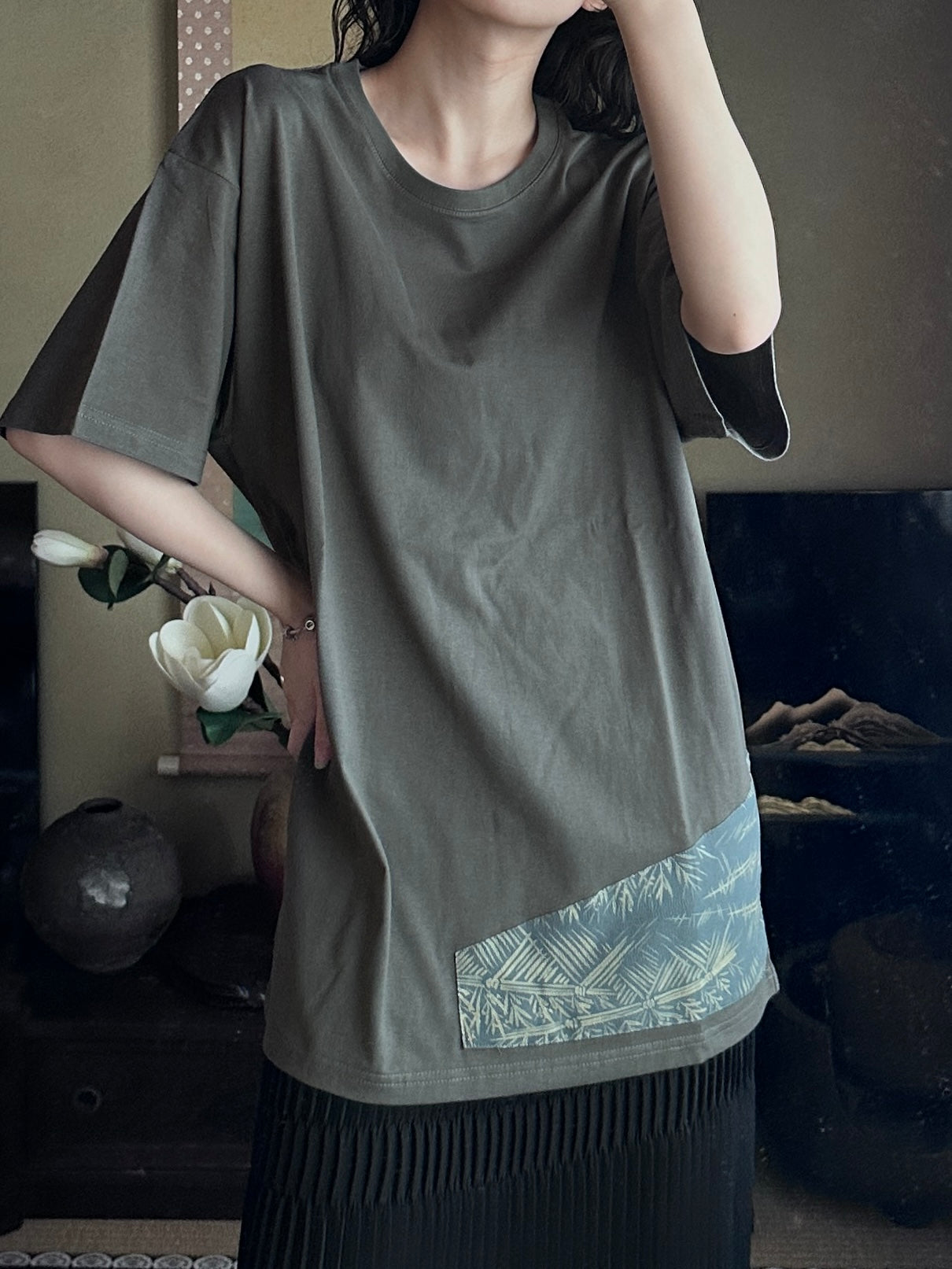 Redesigned Kimono Handmade T-Shirt Kyogoku Wall Hue