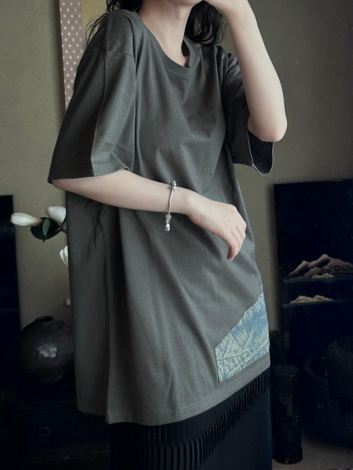 Redesigned Kimono Handmade T-Shirt Kyogoku Wall Hue