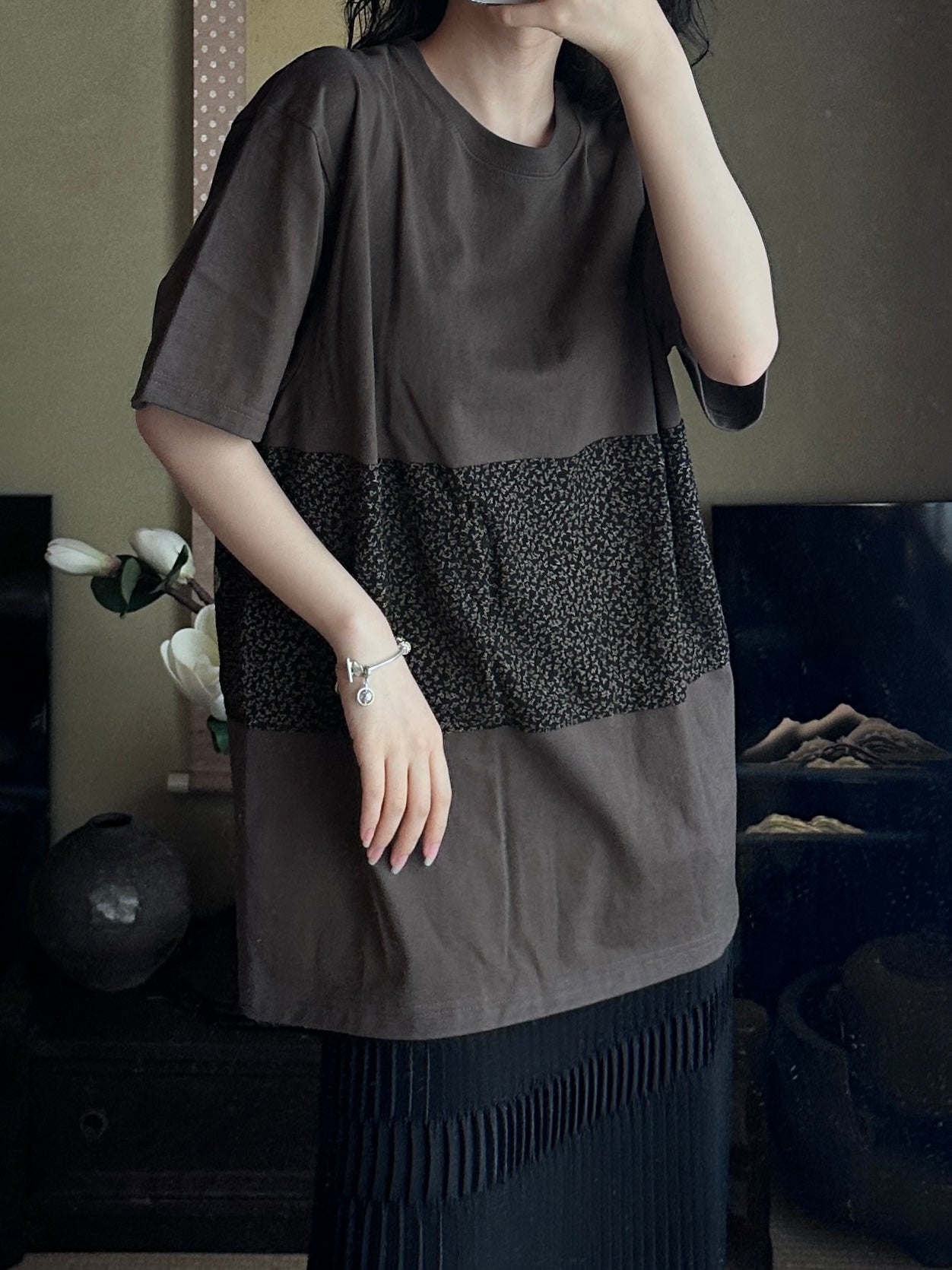 Redesigned Kimono Handmade T-Shirt Lead color