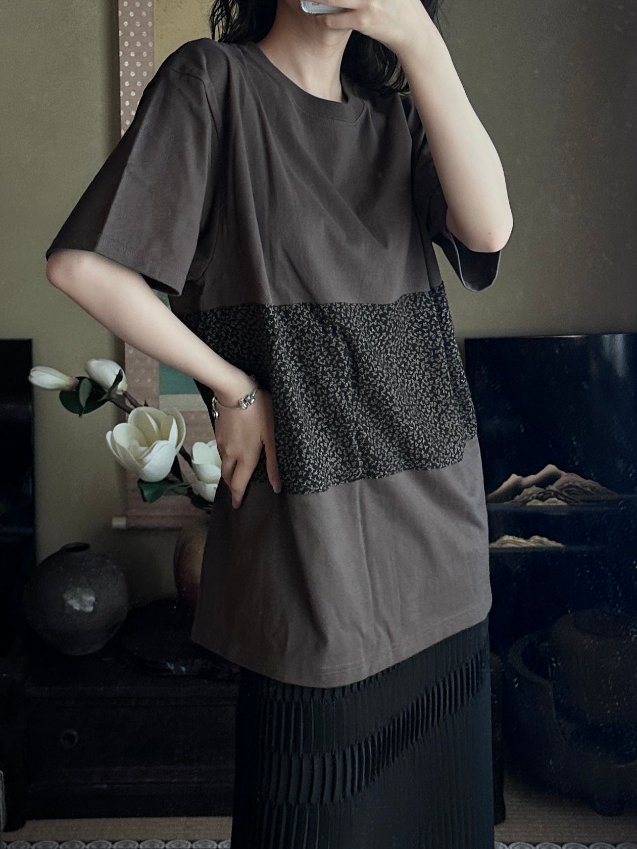 Redesigned Kimono Handmade T-Shirt Lead color