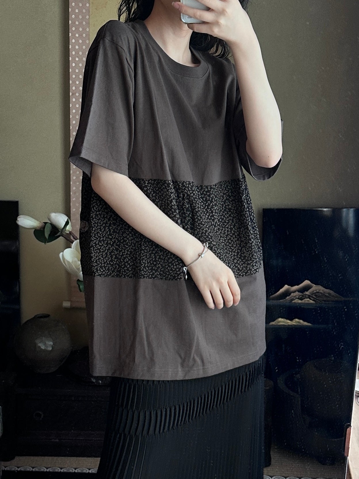 Redesigned Kimono Handmade T-Shirt Lead color