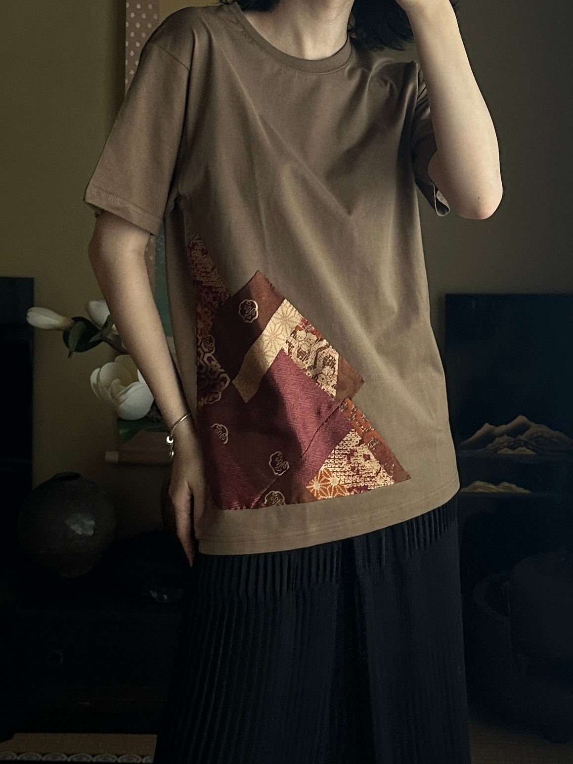 Redesigned Kimono Handmade T-Shirt Loquat Tea color