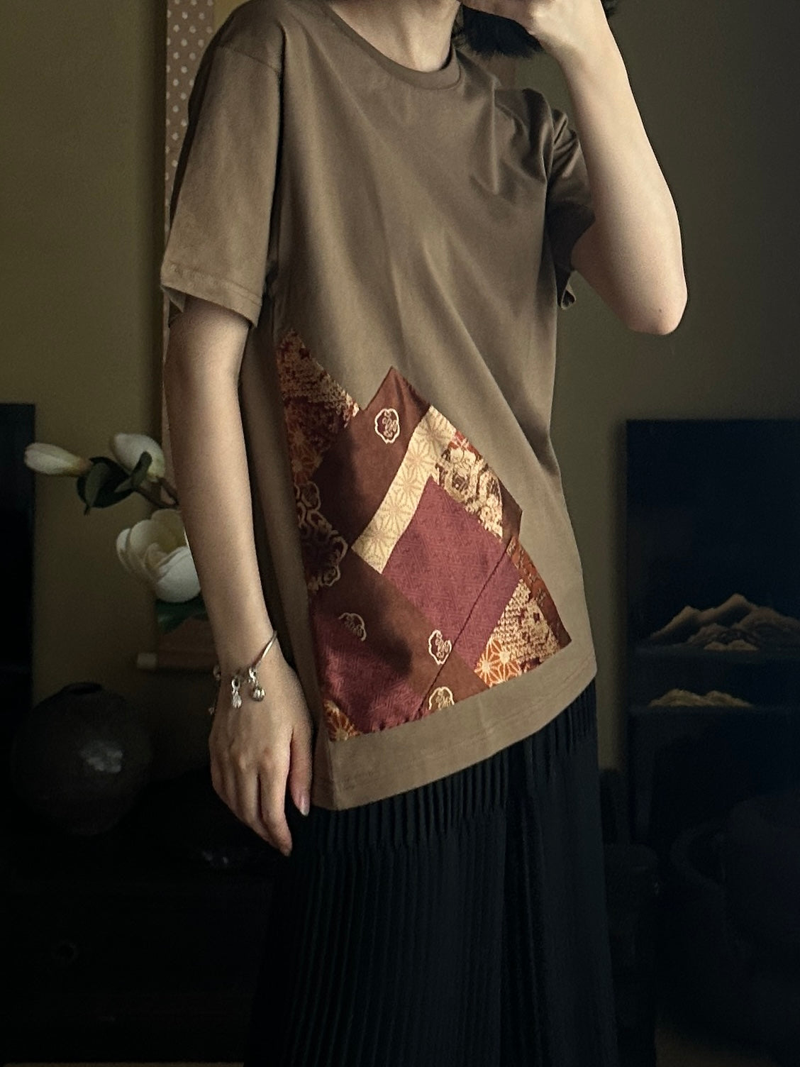 Redesigned Kimono Handmade T-Shirt Loquat Tea color