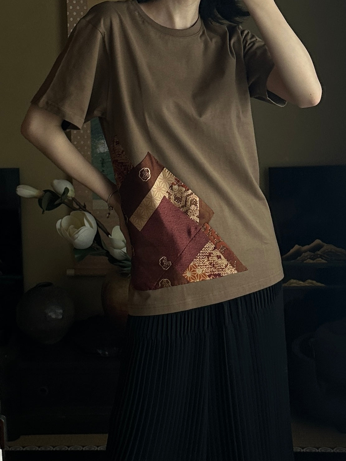 Redesigned Kimono Handmade T-Shirt Loquat Tea color