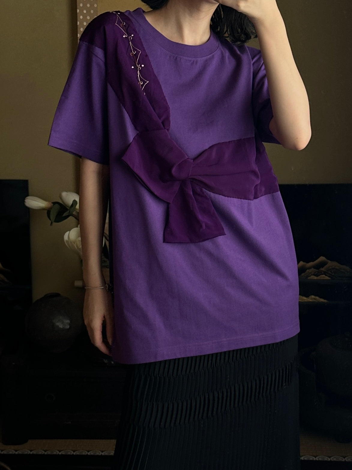 Redesigned Kimono Handmade T-Shirt Ancient Purple