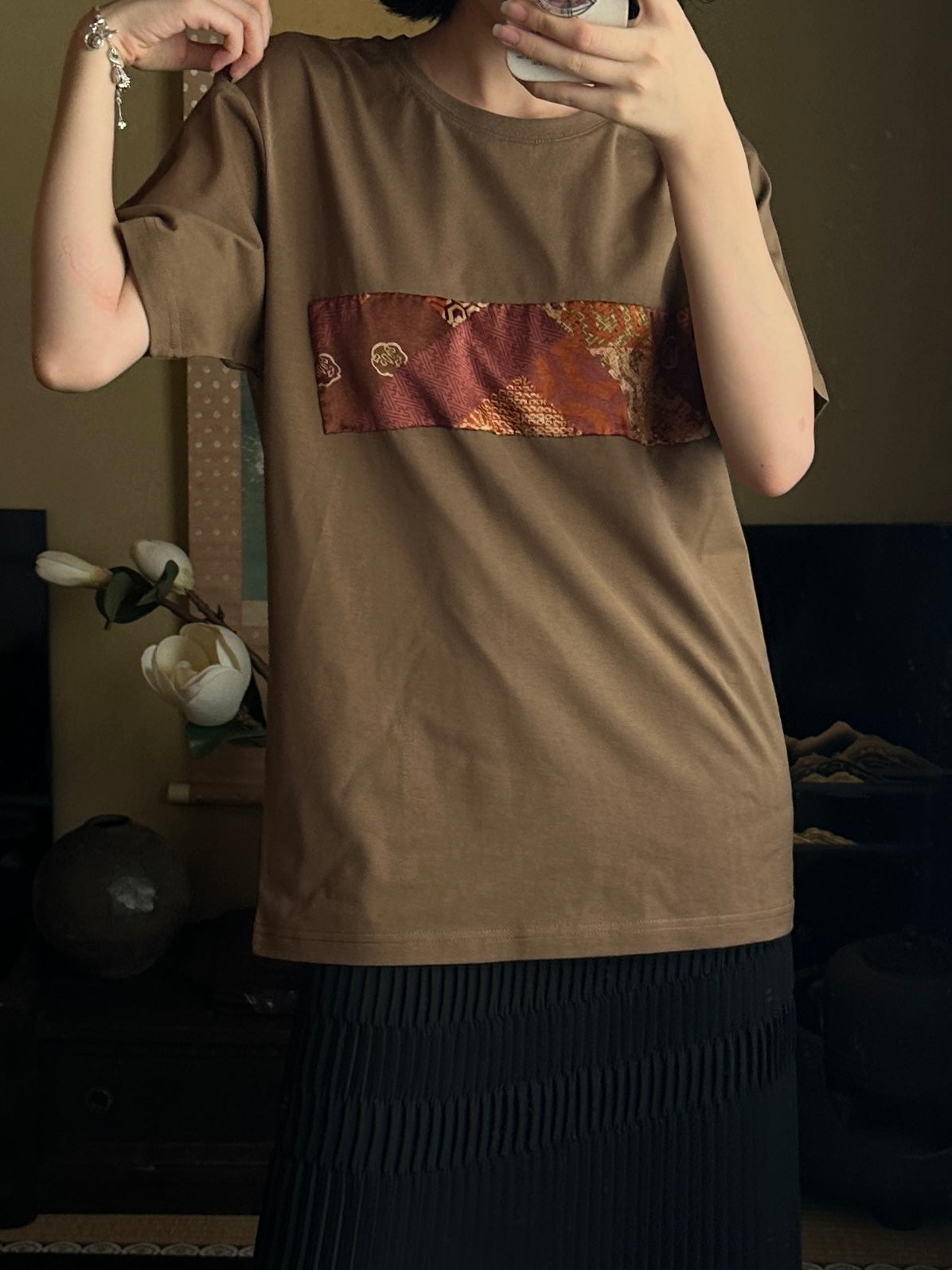 Redesigned Kimono Handmade T-Shirt Loquat Tea color