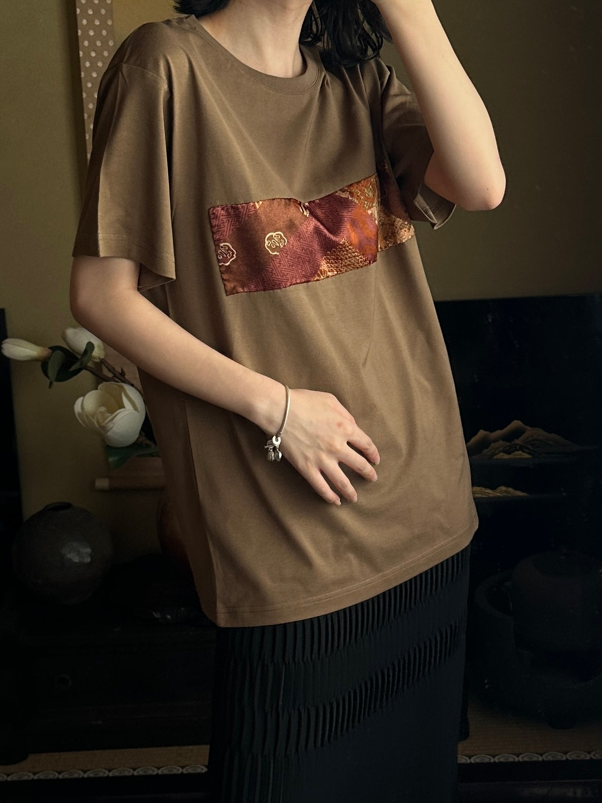 Redesigned Kimono Handmade T-Shirt Loquat Tea color