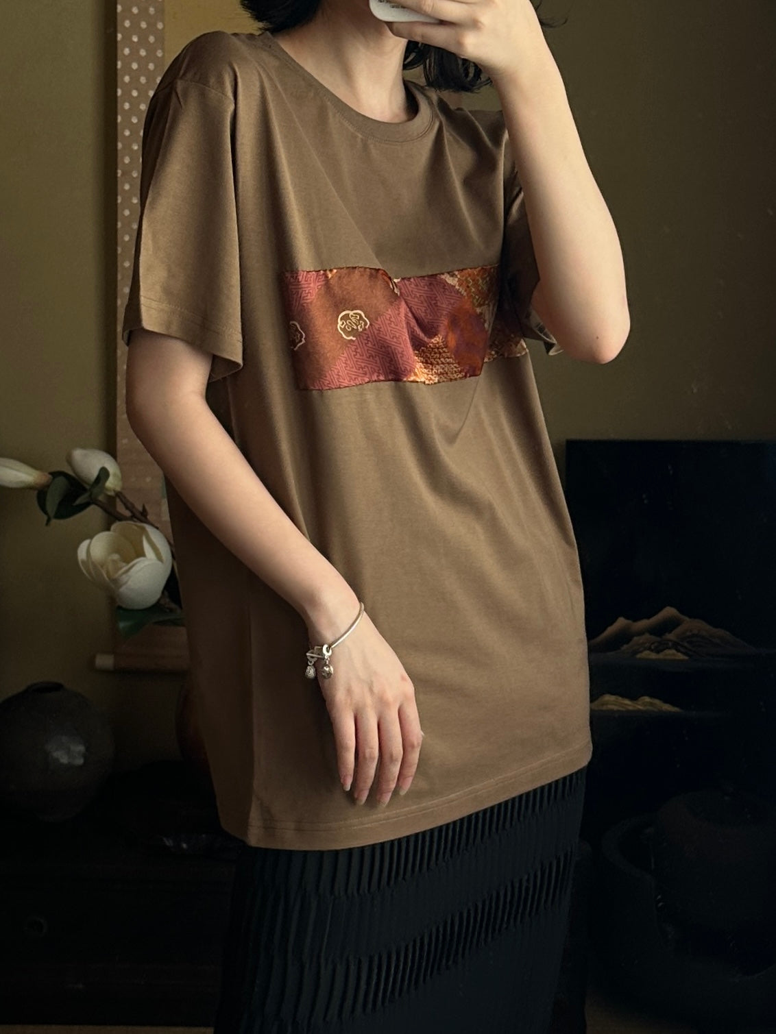 Redesigned Kimono Handmade T-Shirt Loquat Tea color