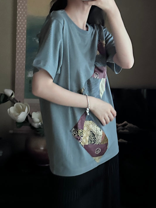 Redesigned Kimono Handmade T-Shirt Periwinkle Blue