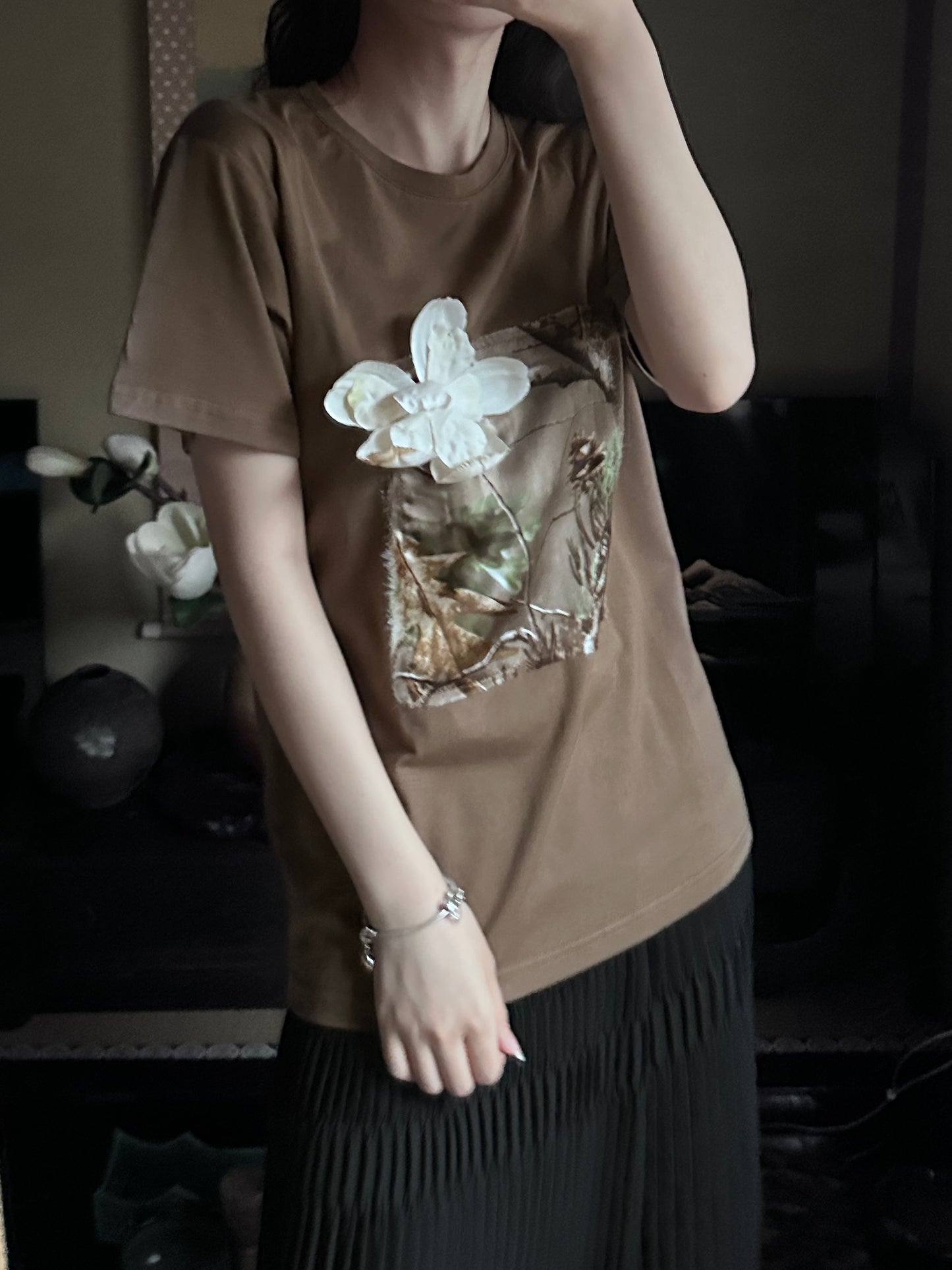 Redesigned Kimono Handmade T-Shirt Loquat Tea color