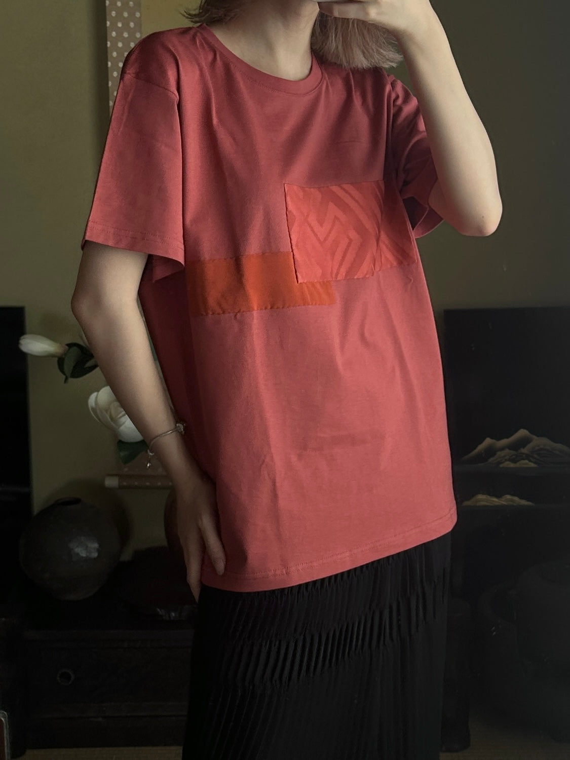 Redesigned Kimono Handmade T-Shirt Coral Color