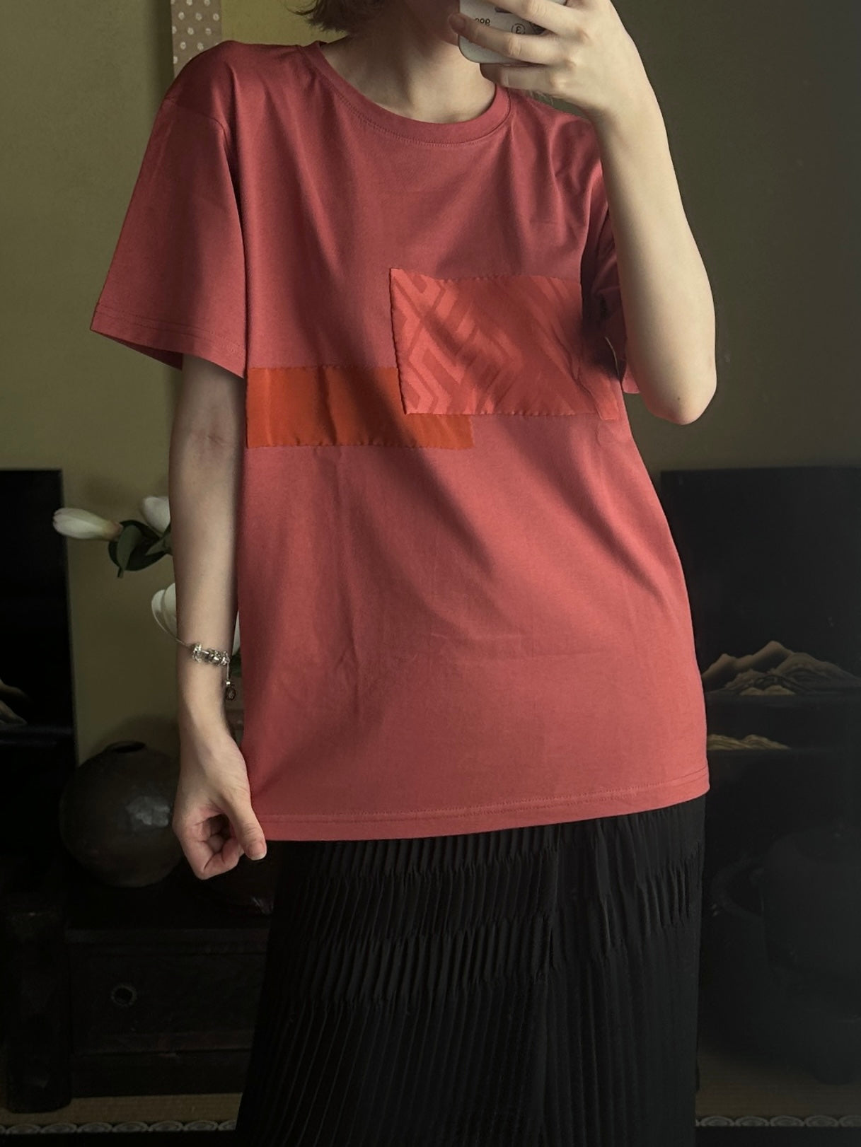 Redesigned Kimono Handmade T-Shirt Coral Color